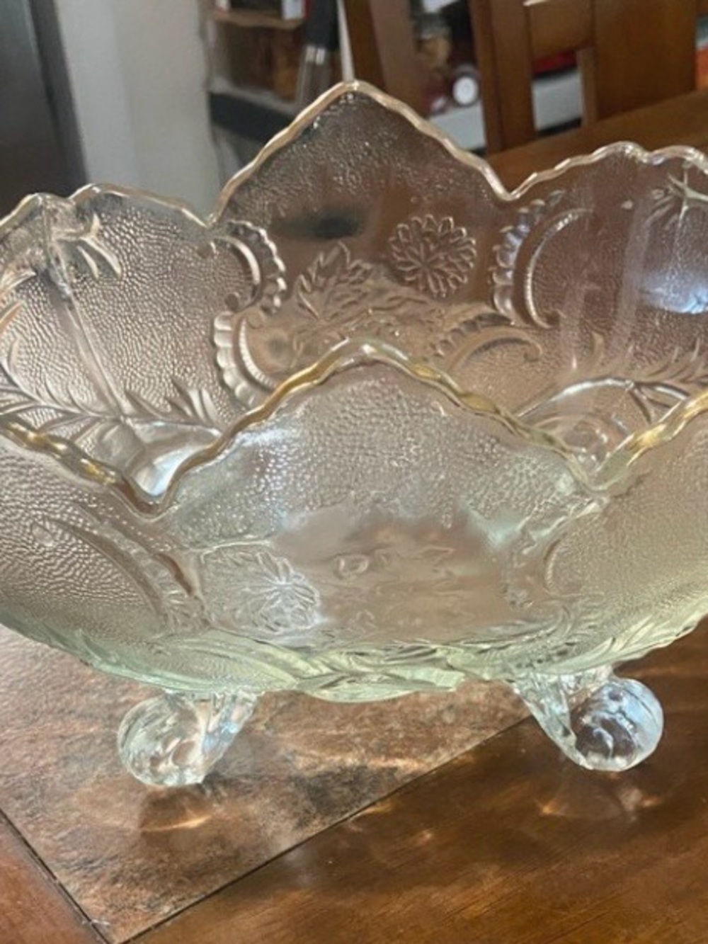 Clear Pressed Glass Footed Bowl with Floral Motif